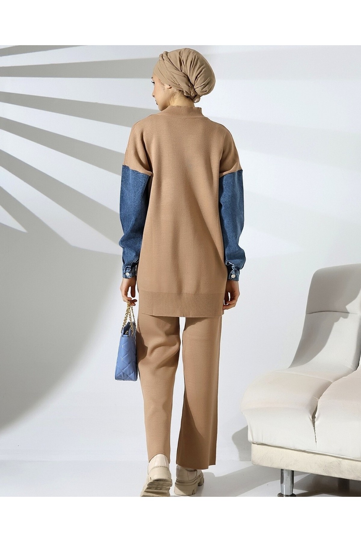 Pocket Zippered Knitwear Set -Mink color