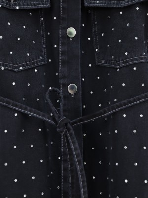 Serpme Taşlı Düğmeli Ceket Pantolon Kot Takım  -Siyah