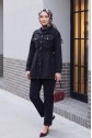 Sprinkled Stone Buttoned Jacket Trousers Denim Set -Black