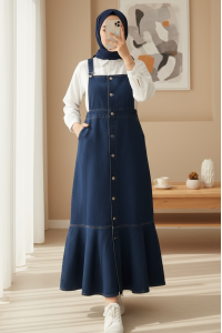 Önden Düğmeli Yan Cepli Eteği Fırfırlı Kot Jile  -Laci