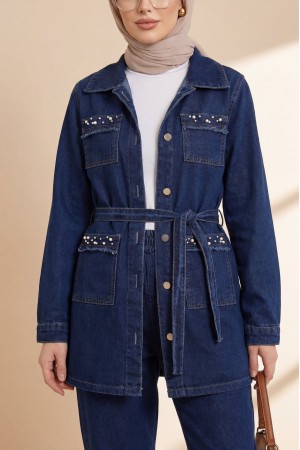 Taş Detaylı Ceket Pantolon Kot Takım  -Laci