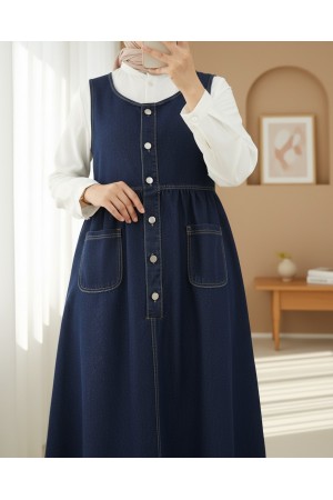 Yarım Düğmeli Çift Cepli Sıfır Kol Kot Jile -Laci