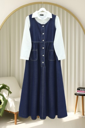 Yarım Düğmeli Çift Cepli Sıfır Kol Kot Jile -Laci