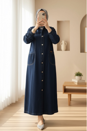 Torba Cepli Metal Düğmeli Uzun Kot Kap  -Laci