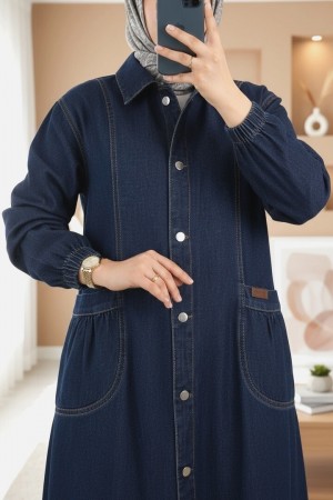 Torba Cepli Metal Düğmeli Uzun Kot Kap  -Laci