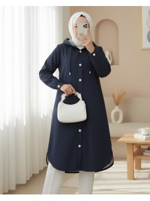 Astarı Çizgili Yan Cepli Kapşonlu Trençkot -Laci