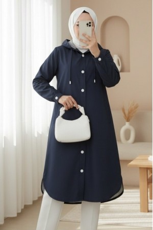 Astarı Çizgili Yan Cepli Kapşonlu Trençkot -Laci