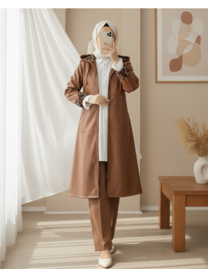 Fermuarlı Kolu Katlamalı Deri Kap  -Taba