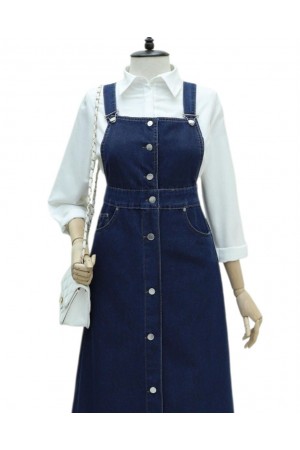 Eteği Püskül Detaylı Önü Düğmeli Cepli Kot Salopet -Laci