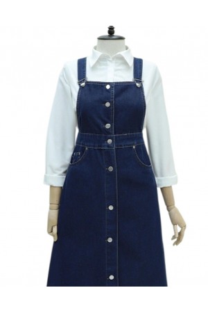 Eteği Püskül Detaylı Önü Düğmeli Cepli Kot Salopet -Laci