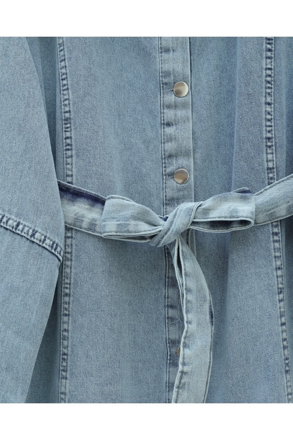Denim Suit with Belted Waist and Buttoned Front Trousers -Ice Blue