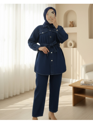Cepli Beli Kemerli Düğmeli Kot Takım -Laci