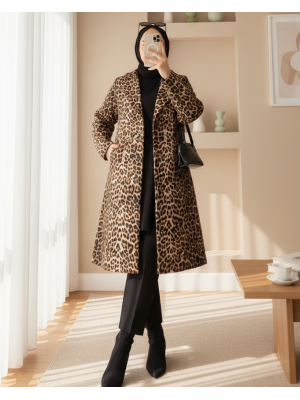 Leopar Desenli Kemerli Cepli Astarlı Kaşe Kap -Leopar