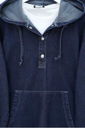 Kanguru Cepli Kapşonlu Önü Çıtçıtlı Kot Takım -Laci