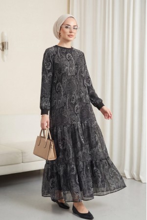 نمط العرقية تنورة قطعة اصطف فستان شيفون  -أنثراسايت