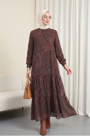 نمط العرقية تنورة قطعة اصطف فستان شيفون  -لون الخوخ