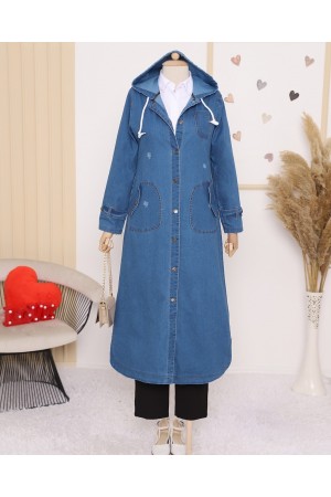  Fold Pocket Denim Cape -كحلي