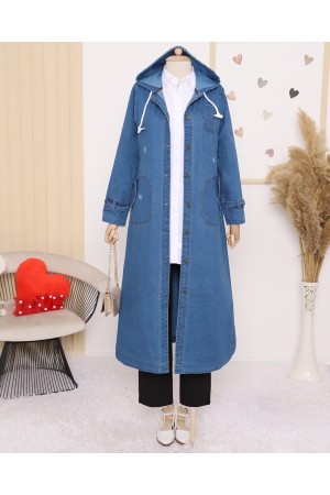  Fold Pocket Denim Cape -كحلي