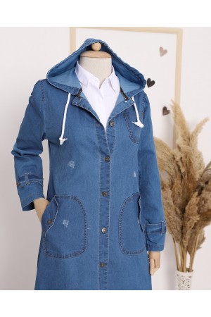  Fold Pocket Denim Cape -كحلي