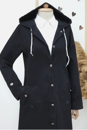  Fold Pocket Denim Cape -أسود