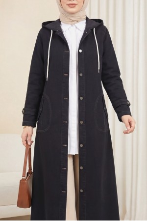  Fold Pocket Denim Cape -أسود