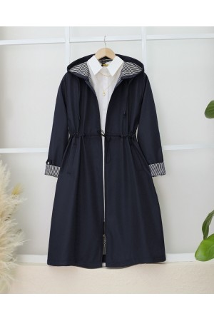 Beli Lastikli Kolu Katlamalı Kapşonlu Trenckot -Laci