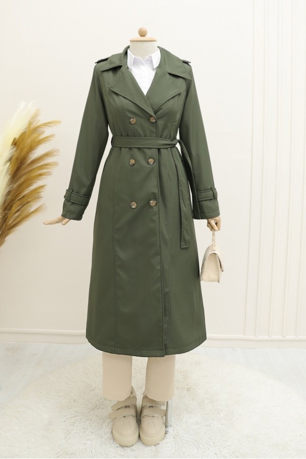 Lined Belt Trench Coat -Khaki