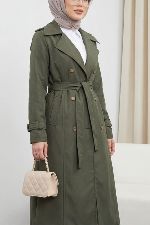 Lined Belt Trench Coat -Khaki