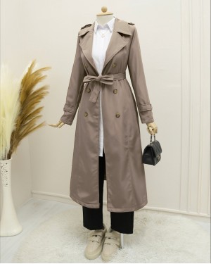 Lined Belt Trench Coat   -Mink color