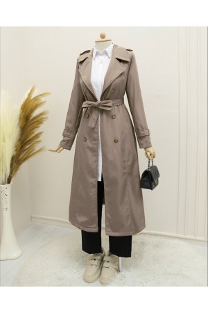 Astarlı Kemerli Trenckot   -Vizon