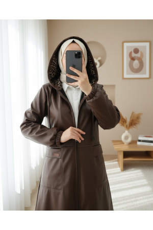 Torba Cepli Fermuarlı Suni Deri Kap -Kahve