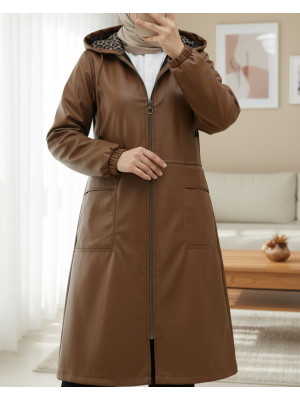 Torba Cepli Fermuarlı Suni Deri Kap -Taba