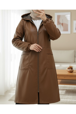 Torba Cepli Fermuarlı Suni Deri Kap -Taba