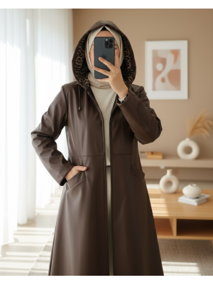 Cepli Fermuarlı Suni Deri Kap  -Kahve