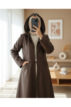 Cepli Fermuarlı Suni Deri Kap  -Kahve