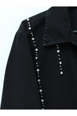Double Denim Suit with Slits and Stone Detail  -أسود