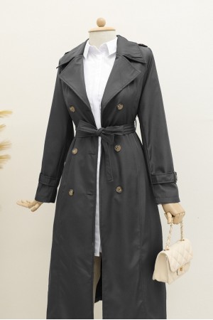 Astarlı Kemerli Trenckot   -Füme