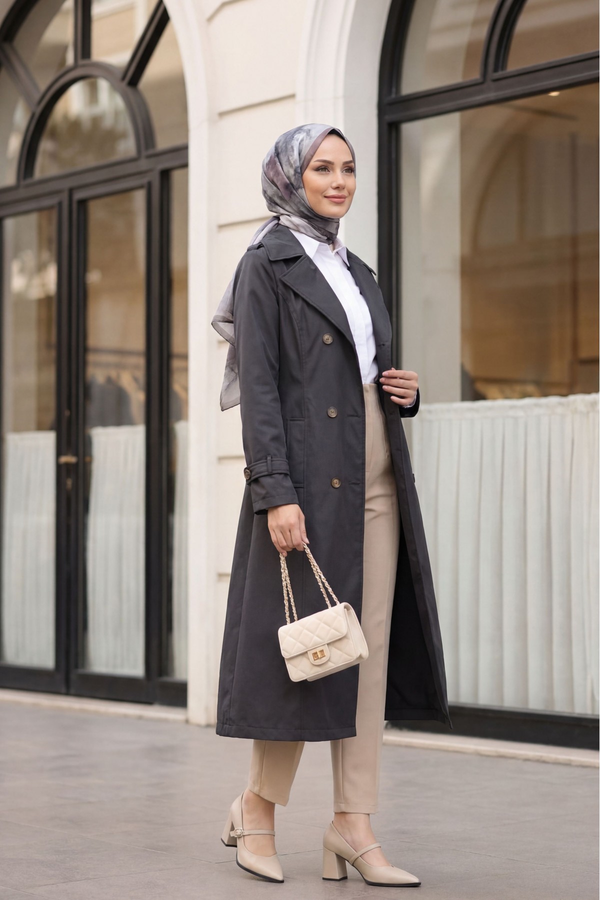 Lined Belt Trench Coat   -Smoked 