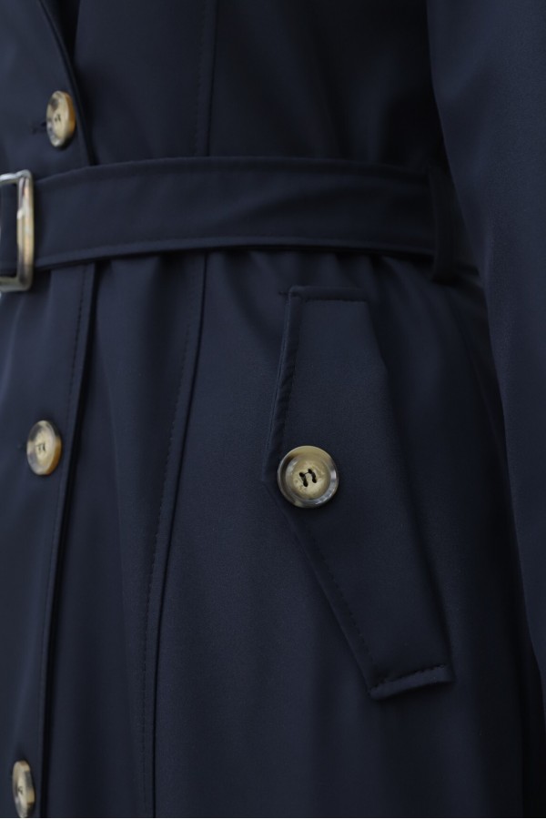 Double Buttoned Belted Trench Coat -Navy blue