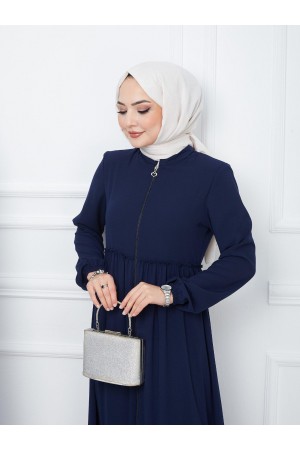 Parçalı Kolu Lastikli Boydan Fermuarlı Ferace -Laci