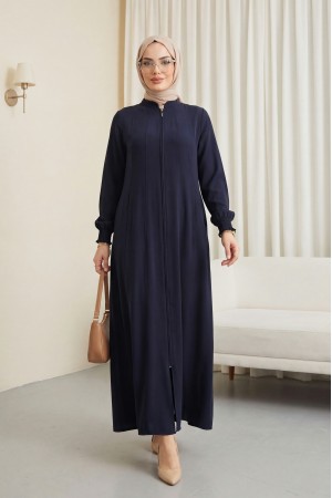 Yan Cepli Boydan Fermuarlı Kolu Lastikli Ferace -Laci