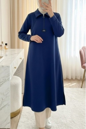Half-Zip Slit Long Oysho Tunic -Navy blue
