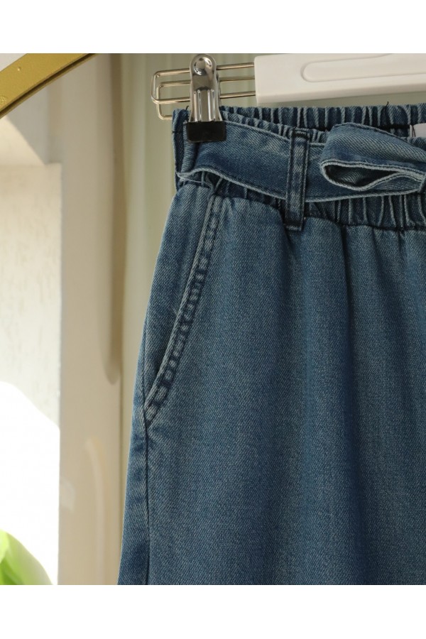 Beli Kuşaklı Lastikli Cepli Kot Pantolon -Laci