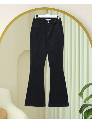 Cepli İspanyol Paça Fermuarlı Kot Pantolon  -Siyah