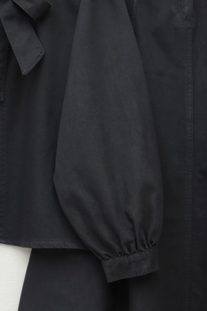 Yakası Bağlamalı Fermuarlı Etekli Kot Takım  -Siyah