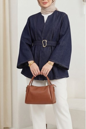 Gold Toka Detaylı Kemerli Kot Ceket -K.Laci