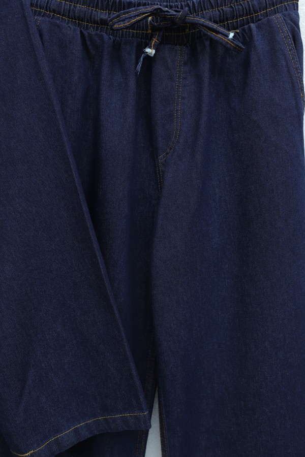 Beli Kemerli Pantolonlu Kot Kimono Takım -Koyu Lacivert