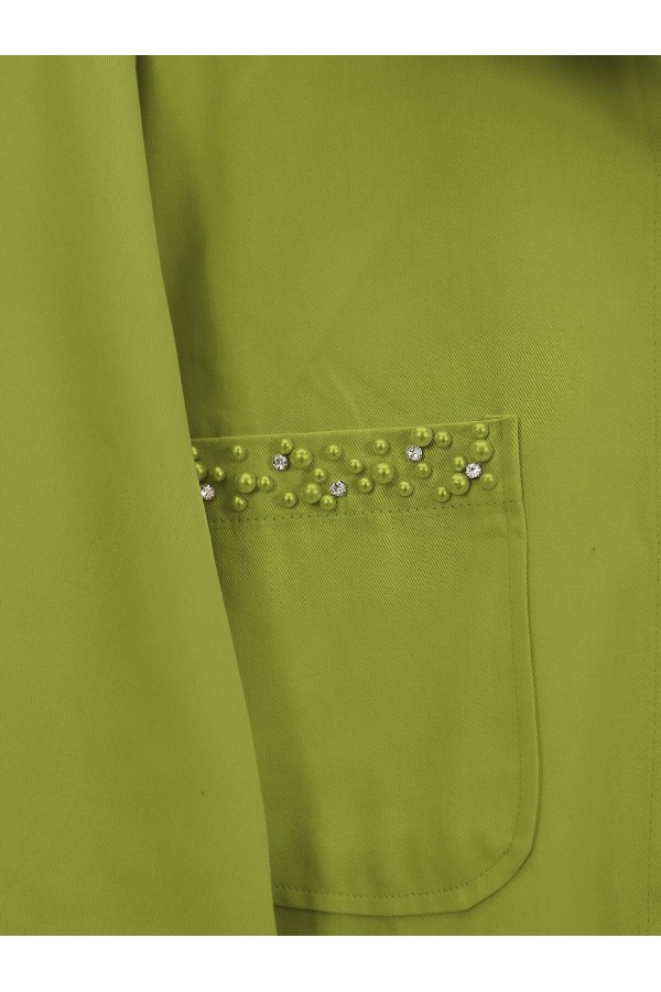 Pearl Detailed Snap-Front Washed Cotton Gabardine Suit -PISTACHIO GREEN