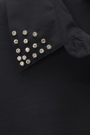 Yakası Taşlı Belden Bağlamalı Pantolonlu Takım -Siyah