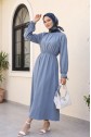 Poplin Dress with Elastic Waist and Tie Detail -Blue
